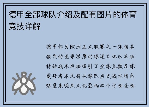 德甲全部球队介绍及配有图片的体育竞技详解